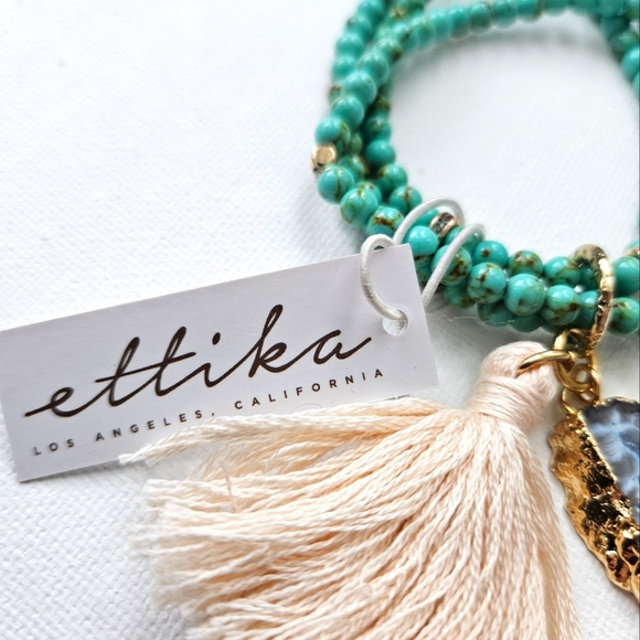 Turquoise & Agate Beaded bracelet with tassel NWT! - Picture 3 of 5